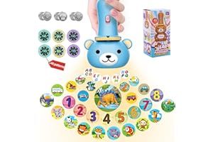DIGABI Kids Projector Flashlight - Bear Shape Slide Projector Torch with 48 Patterns, Kids Early Learning Educational Interactive Toy Gift, Girls Boys Cognition Bedtime Education（Blue）