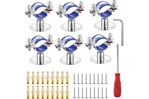 WYSIWYKA 6PCS 304 Stainless Steel Wall Mount Ceiling Mount Pipe Supports,Suitable for OD Pipe 15-19mm,Adjustable Height 20-40mm,Adjustable Pipe Strap Clamp with Screws