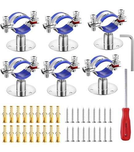 Kodilin 4PCS 304 Stainless Steel Pipe Support – Adjustable Height 30-50mm – Fits 1″ OD Pipe (32-34mm) – With Screws & Anchors