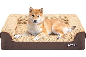 JOYELF Orthopedic Dog Bed for Medium Dogs,U-Shaped Foam Sofa Bed, Bolster Waterproof Pet Bed with Removable Washable Cover and Nonskid Bottom for Small to Medium Dogs - Coffee