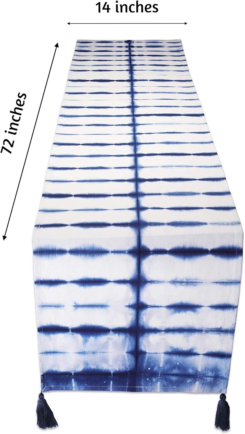 Folkulture Table Runner 14 x 72 inch with Tassels, Boho Table Runner for Farmhouse Style Table Décor or Modern Kitchen Decor, 100% Cotton, Navy Blue Shibori: Home & Kitchen