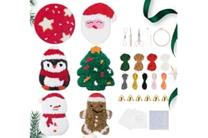 ilauke 6PCS Christmas Punch Needle Kit,Xmas Embroidery Kit Christmas Crafts Easy for Adults Kids Including Patterns,Punch Needle Frame,Tools,Yarns,Instruction,Art Craft Supplies for Gift,Decoration