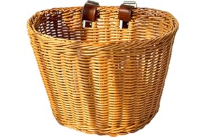 ZRSCHYG Woven Bike Basket Front – Handmade Plastic Wicker Bicycle Basket with Adjustable PU Straps, Fits Most Bikes (Kids Bicycle, Scooter, Cruiser, Ebike) – Black/Brown