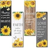 Qunclay 4 Pcs Sunflower Kitchen Wall Decor Wooden Inspirational Wall Art | Sunflower Kitchen Decor and Accessories, Sunflower Decorations for Home, Rustic Farmhouse Yellow Flowers Hanging Wood Sign