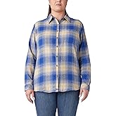 Women's Plus Long Sleeve Plaid Flannel Shirt, Blue Plaid, 1PS