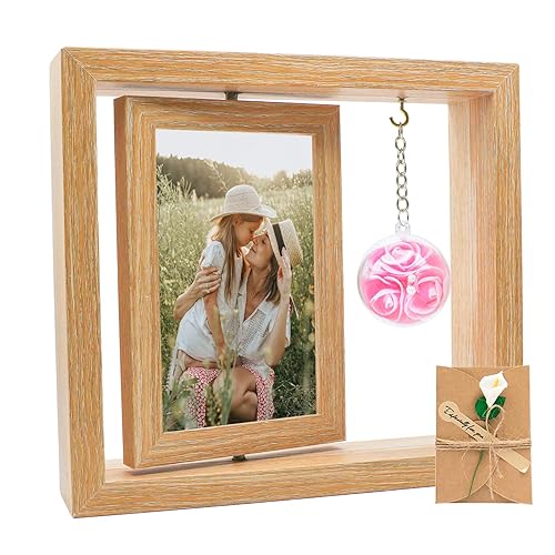 Sinlxcoy Unique Gifts for Mom, Wife, Grandma, Double Sided 4x6 Picture Frame with Pink Artificial Roses | Mothers Day Gifts for Mom, Birthday, Anniversary, Home Decor with Gift Card