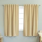Best Home Fashion Thermal Insulated Blackout Curtains - Back Tab/Rod Pocket - Wheat - 52" W x 63" L – Tie Backs Included (Set of 2 Panels)