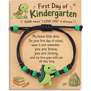 HGDEER You're a Dino-Mite Kid, Dinosaur Bracelet School Gifts for Boys | Resin Dino Charm on Nylon Cord, Sliding Knot Adjusts