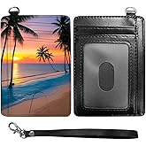BFDHGQZC Sunset Beach Palm Trees Theme Credit Card Holder Slim Wallet With Zipper Pocket Front Pocket PU Leather Credit Card Organizer RFID Blocking Card Holder Wallets for Men & Women