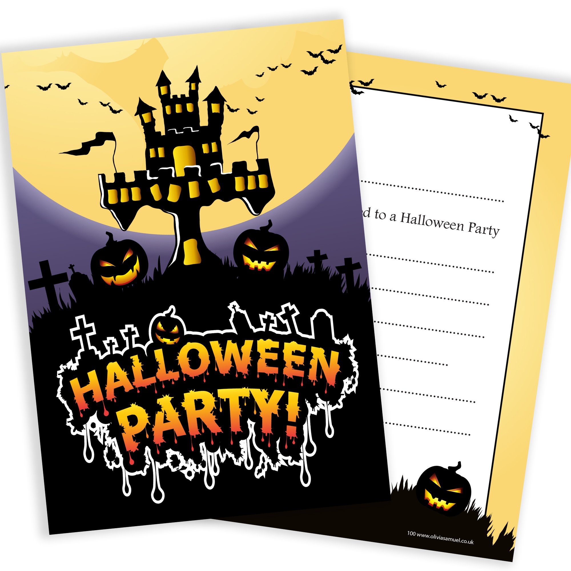 Olivia Samuel 20 x Halloween Party Invitations - Spooky Haunted House Design - Ready to Write with Envelopes