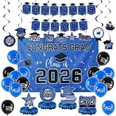 Dqwtb 2026 Blue Graduation Decorations Kit Class of 2026 Backdrop Congrats Grad Banner Balloons Streamers Set for High School College Grad Party Photo Backdrop Decor