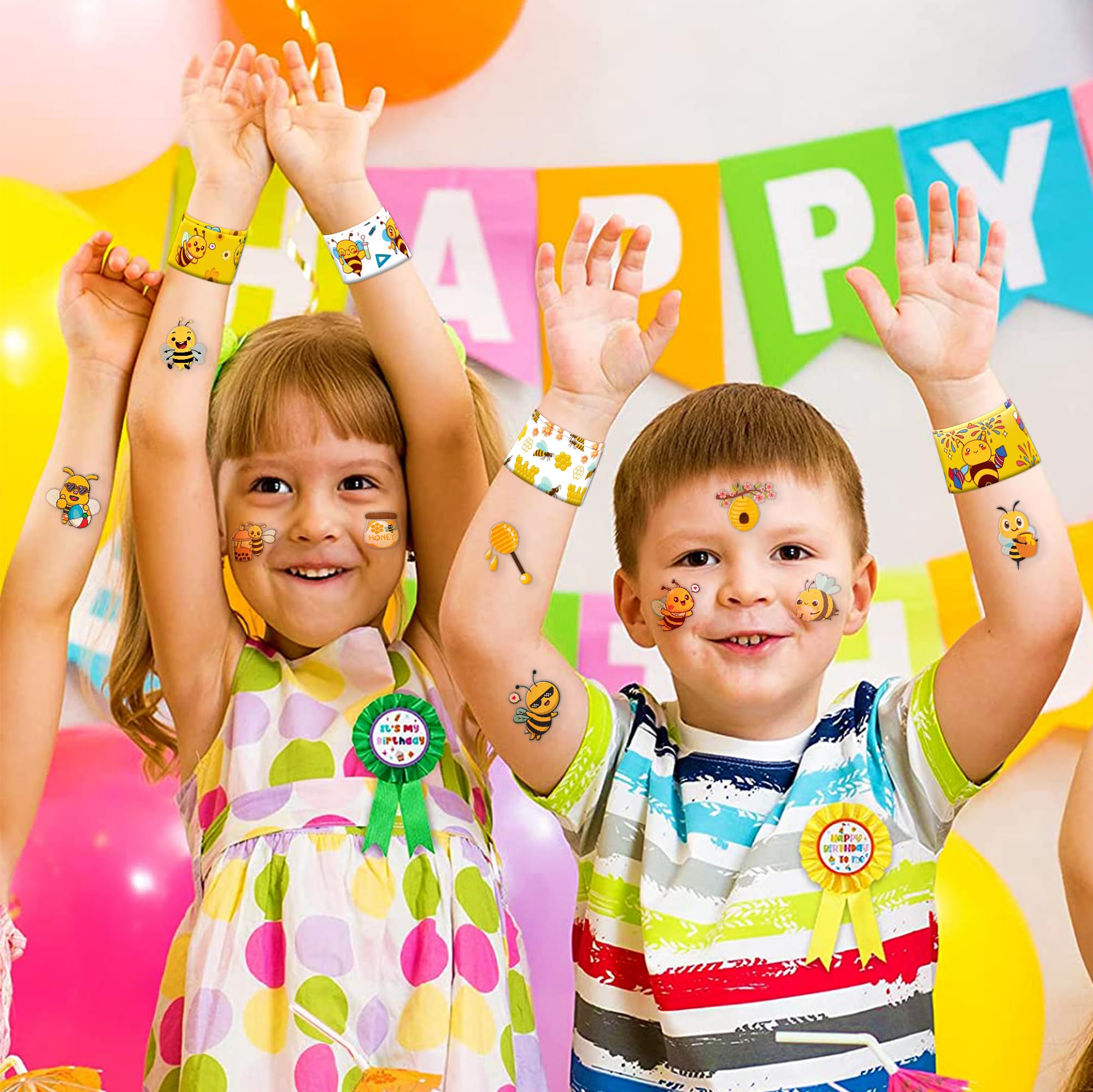 72PCS Bee Party Favors - 48PCS Pre-cut Tattoos & 24PCS Slap Bracelets - Honey Bee Birthday Supplies, Baby Shower Decorations, Classroom Prizes, Gifts for Girls & Kids