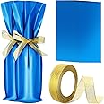 Yeaqee 50 Pcs Christmas Wine Bottle Gift Bags with Gold Bow Ribbons Metallic Wine Bags Gift Wrap for Wine Holiday Party Favor Bags, 18 x 6 Inch (Blue)