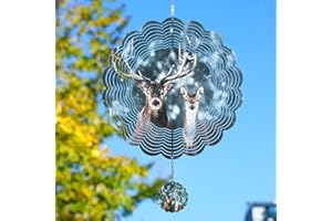 J-Fly 3D Deer Wind Spinner Outdoor 12 Inch, Wind Chimes for Outside,Memorial Wind Chimes,Garden,Lawn Ornaments,Sun Catchers Indoor Window,Pinwheels for Yard and Garden,Wind Spinner for Mother Gift.