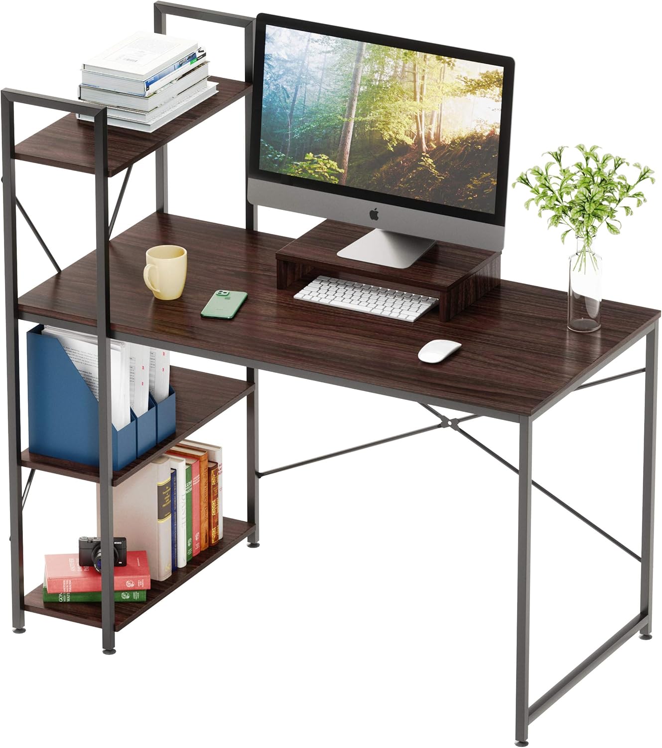 Bestier Computer Desk 47 Inches with Bookshelf and Wooden