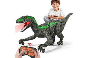 MAGICDINOSAUR Remote Control Velociraptor Toy for Kids 4-7 Years, Electric Stunt Realistic Walking Jurassic Velociraptor with Lights and Sounds, Rechargeable Dinosaur Robot Birthday Gift for Boys 3+