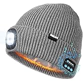 Wmcaps Fleece Lined Bluetooth LED Beanie, Winter Warm Hat with Light and Speaker Mic Cordless Headphones, Gifts for Men Dad