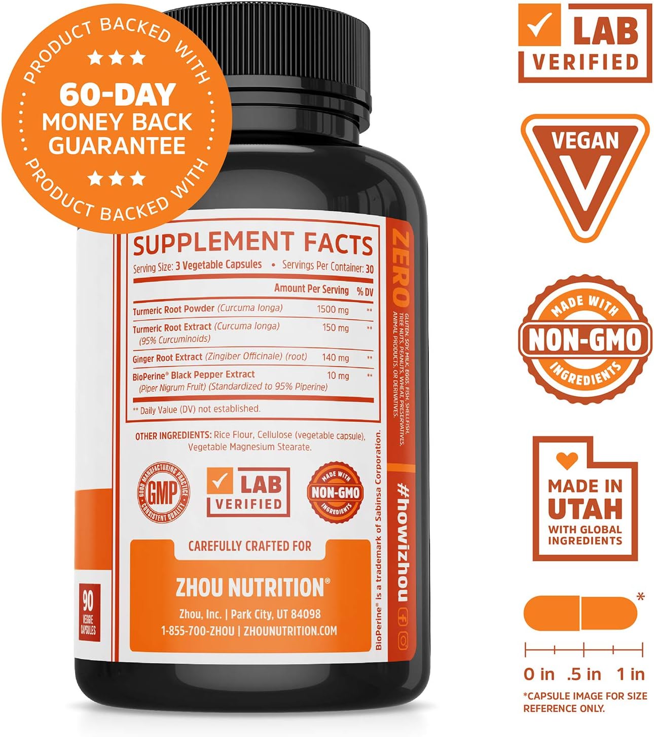 Turmeric Curcumin and Ginger with Bioperine 1800 mg – Includes 95% Curcuminoids – Extra Strength Antioxidant for Maximum Joint Comfort and Mobility - Non-GMO & Gluten Free - 90 Veggie Capsules: Health & Personal Care