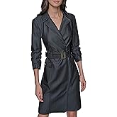 Karl Lagerfeld Womens Collared Belted Long Sleeve Midi Dress