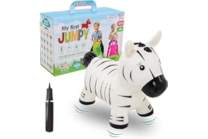 GERARDO'S Jumpy Inflatable Bouncer - Animal Ride on Toy for Kids, Toddler’s, Boys, and Girls – Stable and Durable for Indoor and Outdoor Play, Pump and Birth Certificate Included - Zebra