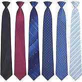 Janmercy 6 Pcs Clip on Tie for Men Clip on Easy Necktie Striped Solid Plaid Dots Mixed Lot Tie for Office School, 20 Inch (Classic Color,Fresh Style)