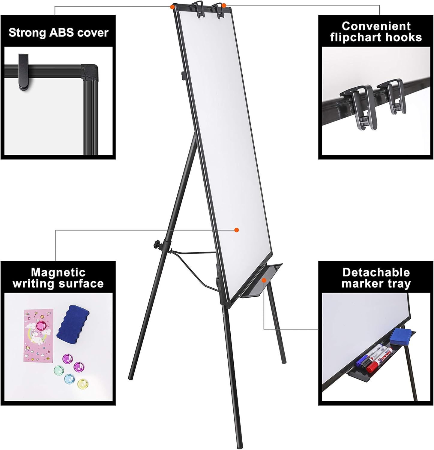 Easel White Board, Magnetic Tripod Dry Erase Board 36 X 24 inch, Portable Standing Whiteboard Easel Adjustable Height with 6 Magnets, 3 Markers, 1 Magnetic Dry Eraser for School, Home, Office : Office Products