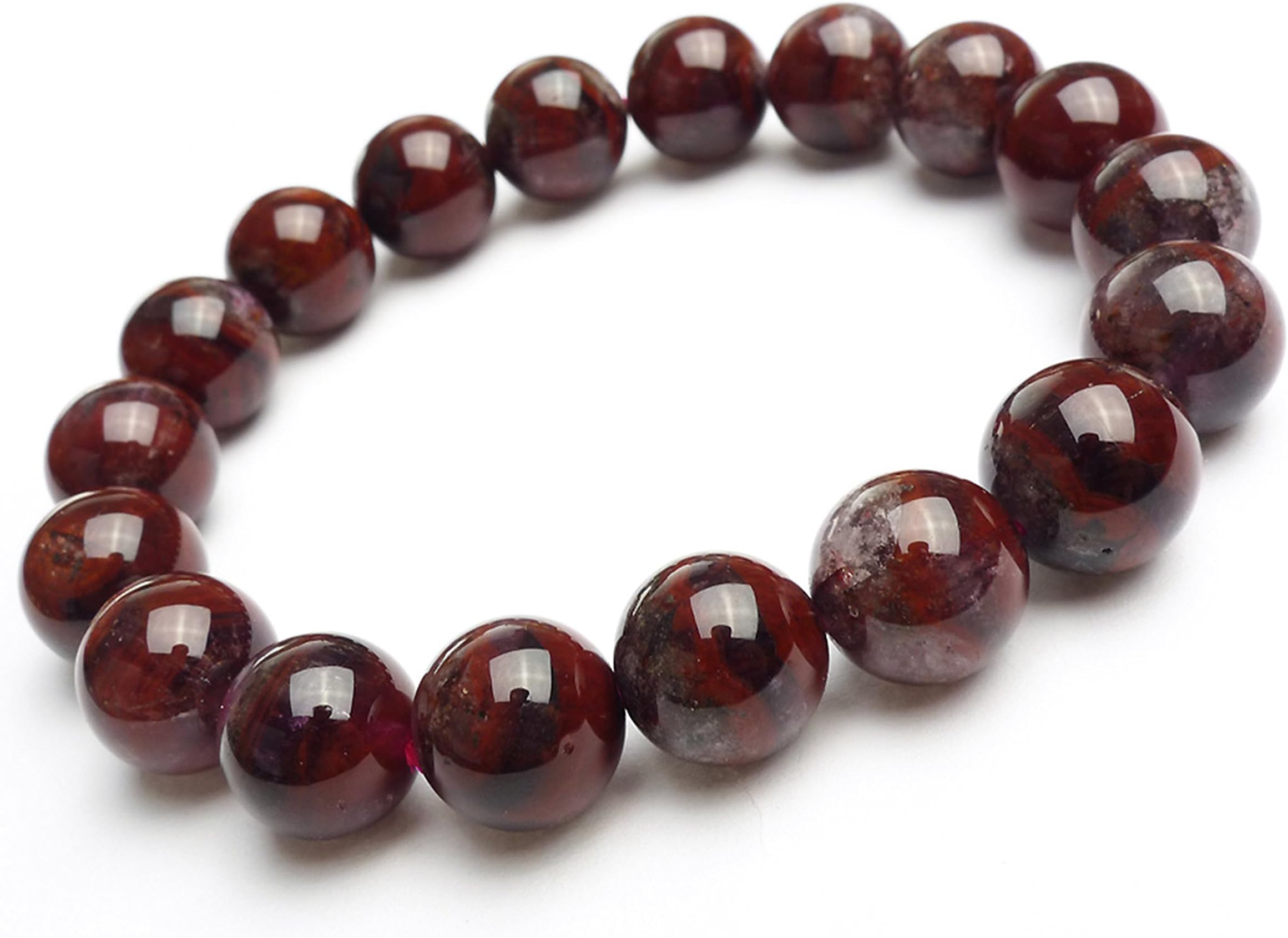 LiZiFang 11mm Genuine Red Natural Auralite 23 Round Crystal Bead Stretch Woman Bracelet