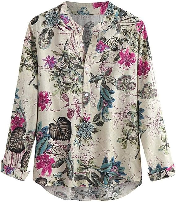 Amazon トップス レディース 冬 大きいサイズ きれいめ 長袖 チュニック 春夏 花柄 ボタン ブラウス おしゃれ 綺麗 シンプル ゆったり リネンシャツ 着痩せ 森ガール カジュアル 上着 体型カバー 女性 Tシャツ 日常 部屋着 通勤 ワイシャツ シャツ ブラウス 通販
