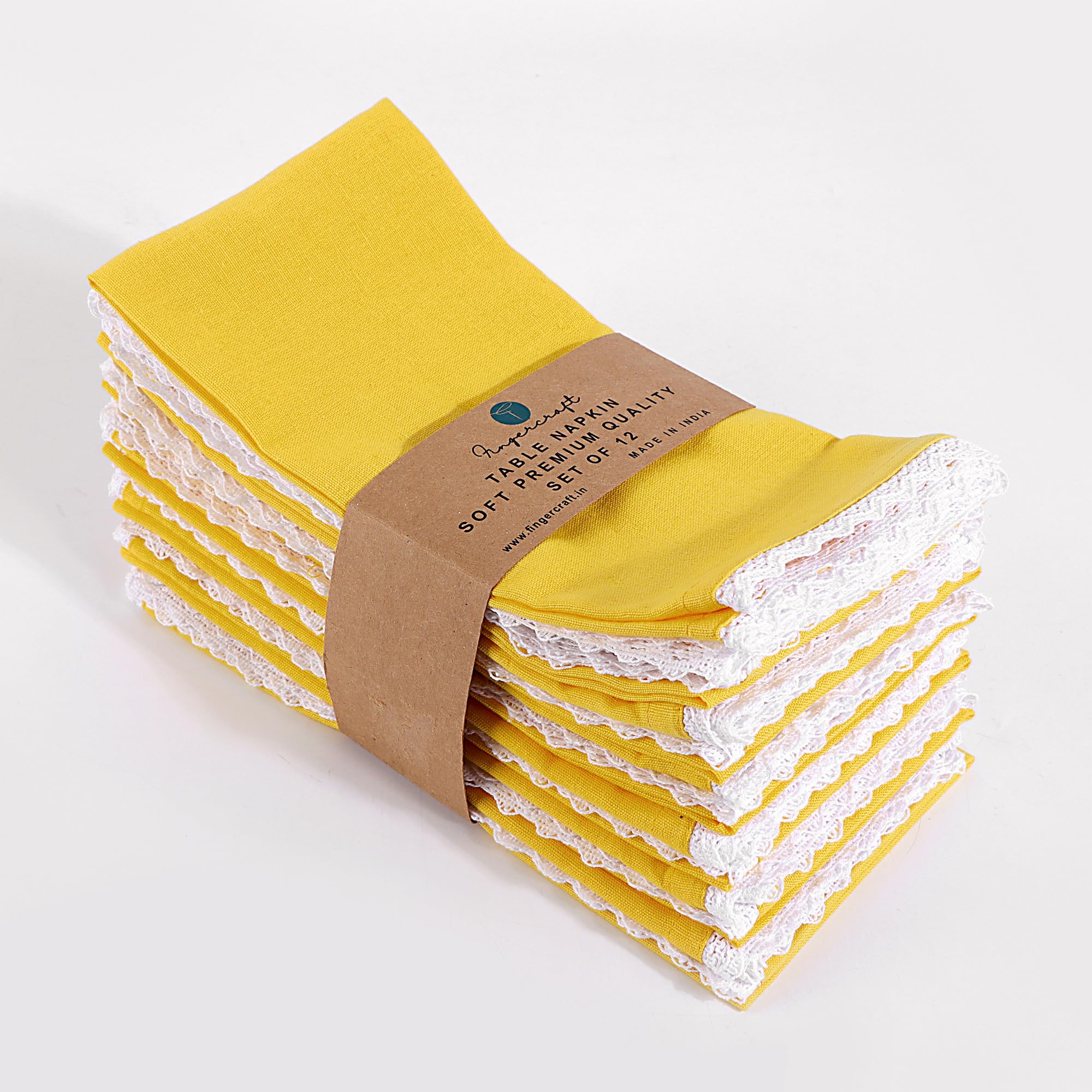 Dinner Dinner Napkin Cloth Cotton 12 Pack Natural Mitered Corners with Elegant Lace for Everyday Use Napkins are Pre Shrunk and Good Absorbency with Lace Lemon