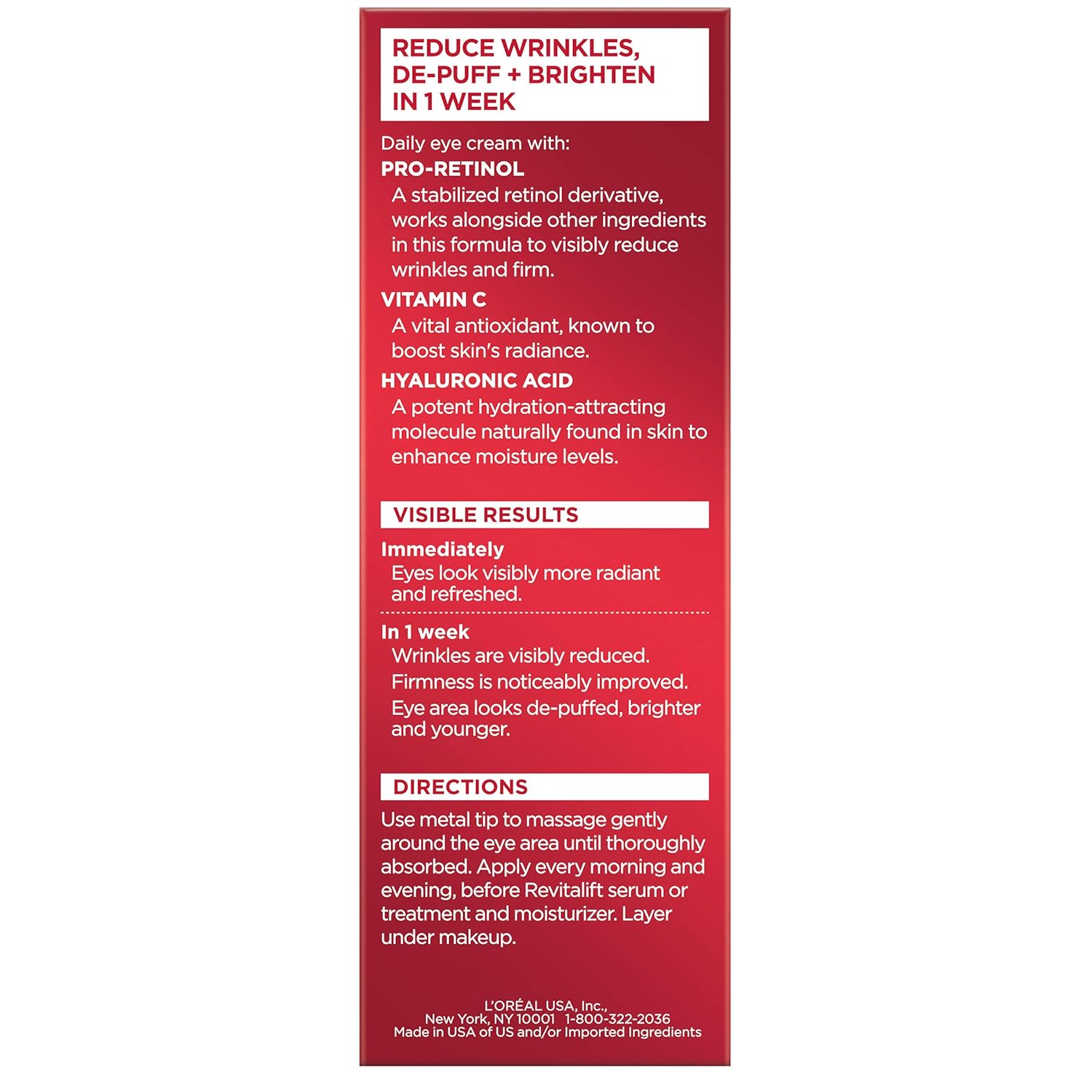 Anti-Aging Eye Cream by L'Oreal Paris, Revitalift Triple Power Under Eye Treatment, with Pro Retinol, Hyaluronic Acid & Vitamin C to reduce wrinkles, de-puff and brighten skin, 0.5 fl. oz.: Beauty