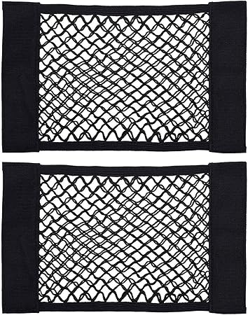 Amazon Tenachi ユニバーサルカーカーゴネット トランク収納ポケット ゴムシートバック オーガナイザー メッシュポーチバッグ ベルクロカーゴネット ウォールステッカー 15 7 X 9 8インチ 40 X 25cm 2個 カーパーツ 車 バイク