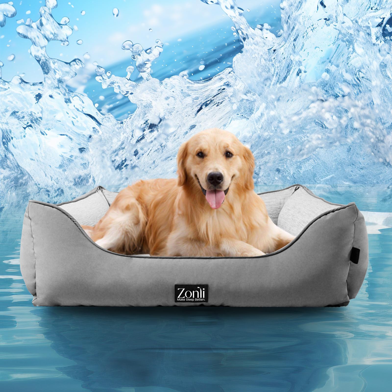 Photo 1 of ZonLi Cooling Dog Bed, Dog Bed for Large Dogs, Dog Cooling Bed with Bolsters Waterproof, for Dogs Up to 40 lbs, Pet Bed with Washable Cover, Non-Slip Bottom, Without Gel, Arctic Grey