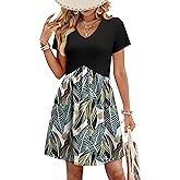 WIHOLL Dresses for Women 2026 Casual Summer V Neck Babydoll Dress Short Sleeve Fashion Beach Vacation Clothes