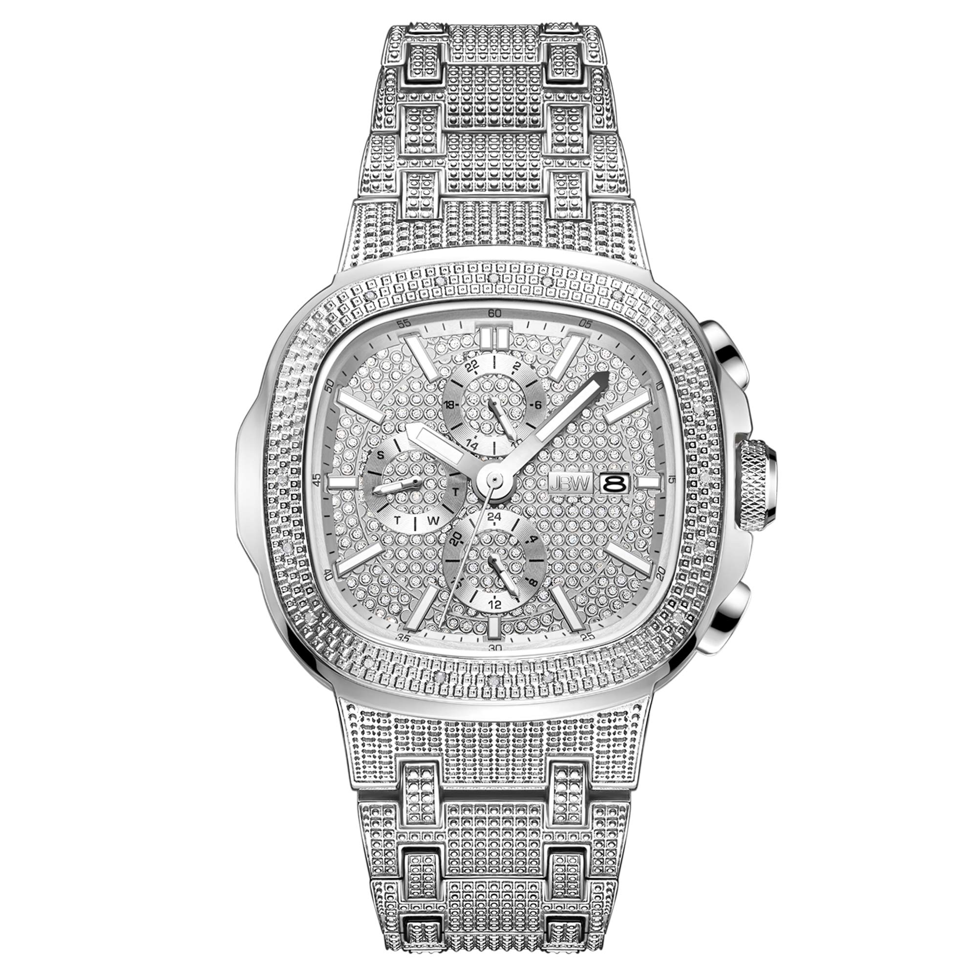 JBW Luxury Men's Heist J6380 20 Diamond Wrist Watch with Stainless Steel Bracelet, 47.5mm