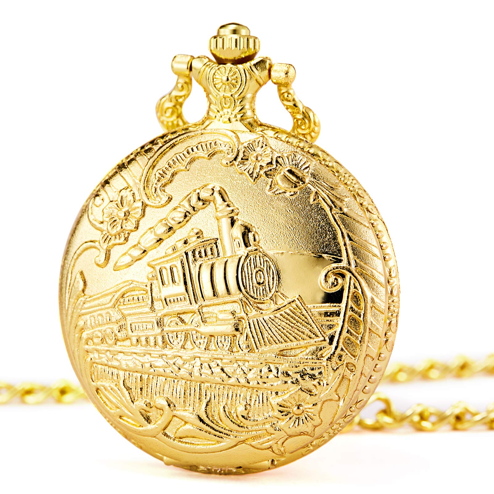 Morfong Pocket Watch Steam Train Quartz Fob Watch for Men Women with Chain,  Gold - Buy Online - 96772165
