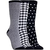Clarks Women's Checkered Crew Socks 3 Pair, Black/Noir, Women's 4-10 Shoe