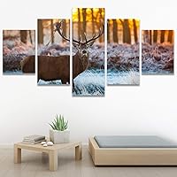 SIGNWIN 5 Panel Canvas Wall Art Modern Art Animals Dramatic Elephants Giraffe Multicolor Photography Southwest for Home Decorations Ready to Hang - 60