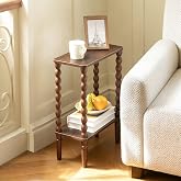 Fultyle Small Narrow End Table, Narrow Side Table with Storage, Nightstand | 2-Tier Wood Accent Table Slim Bedside Table for Small Spaces, Office, Bedroom, Solid Wood Legs (Rustic Brown)