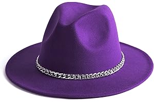 Gossifan Women Men Wide Brim Fedoran Hat with Chain Belt Buckle