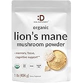 DEAL SUPPLEMENT Organic Lions Mane Mushroom Powder Supplement, 1,500mg Per Serving, 1lb – Active Fruiting Body & Mycelium Extract – Natural Brain Nootropic & Immune System Booster – Non-GMO