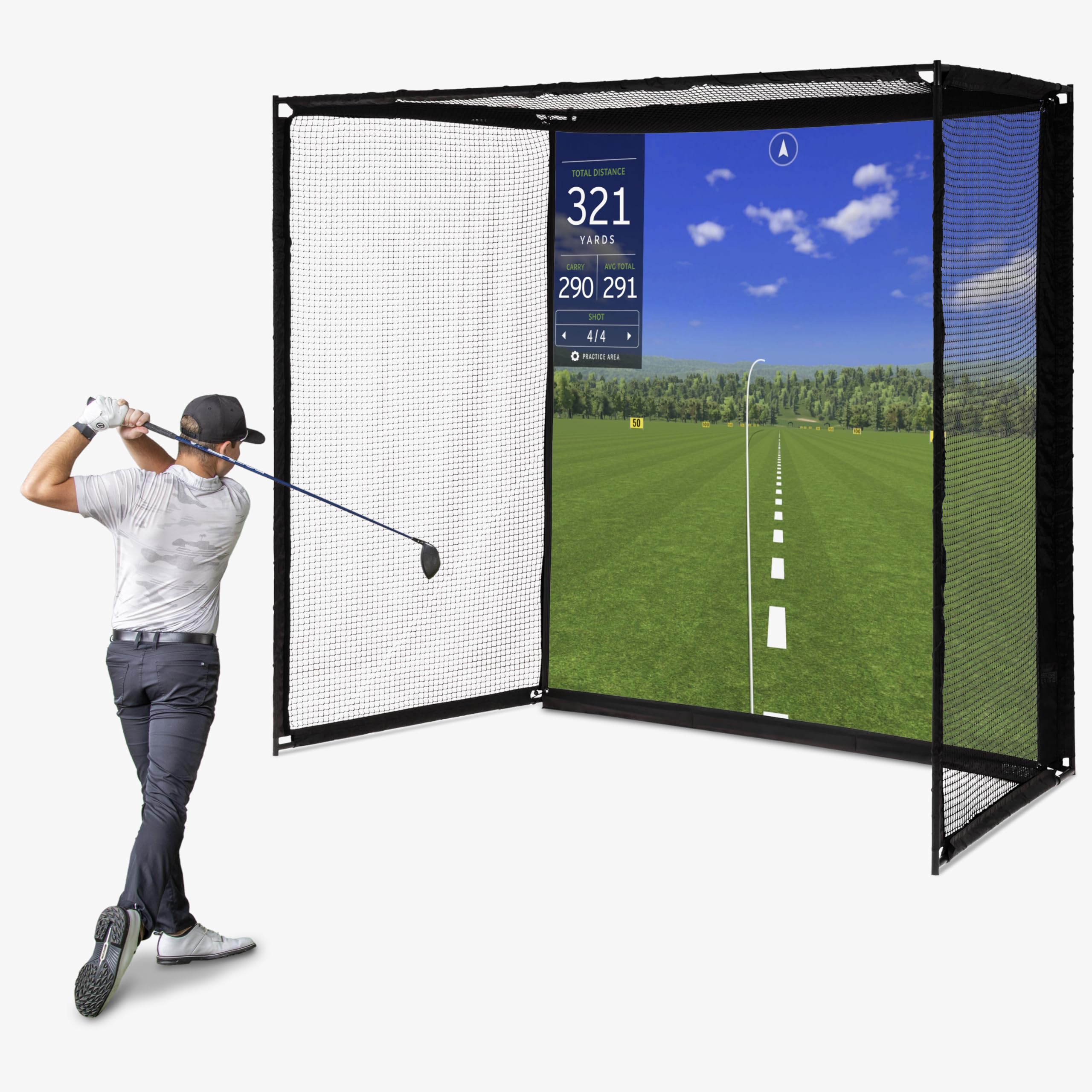 Photo 1 of GoSports Range Cage Elite Golf Hitting Net - 8 x 8 ft Golf Simulator Enclosure with Impact Screen
