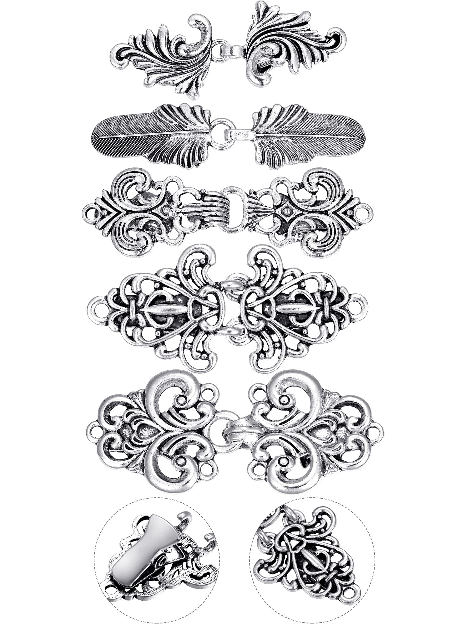 Syhood 5 Pieces Shawl Clips Cloak Clasp Cardigan Sweater Clips Vintage Collar Retro Cloak Brooches and Silver Shawl Pins(Novel Style)