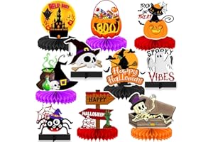 Adeyoo 10Pcs Halloween Party Decorations Honeycomb Centerpiece - Halloween Table Decorations Spooky Orange Black Table Centerpieces Pumpkin Ghost Witch Table Topper Decor Indoor Outdoor Supplies