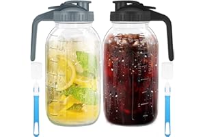 Fenhupe 64OZ Glass Mason Jar Pitcher with Lid, Leak-Proof Airtight Wide Mouth Jug for Cold Brew & Iced Tea, Milk, Juice and S