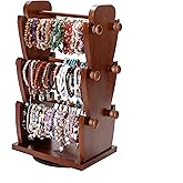 Two-Sided Rotating Wooden Jewelry Bracelet Holder Display Stand with 6 Removable Holders - 3 Tier Bar Bangle Organizer Perfect for Organizing and Showcasing Bracelets, Watches, and Accessories