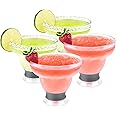 Host FREEZE Margarita Cocktail Glasses - Double Wall Plastic Frozen Stemless Cooling Cups with Gel Chiller Set of 4, Grey