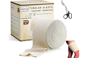 MEDCORE Premium Elastic Tubular Bandage Stockinette, Size G, 4.7" inches x 33 Feet. Reusable Elastic Compression Sleeve Wraps - Plus One Pair of Medical Scissors