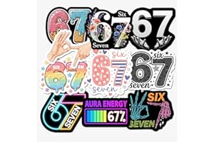 (10 PCS) 67 Meme Stickers Pack Angel Number Funny Six Seven Waterproof Vinyl Donut Ice Cream Neon Aura Birthday Decals Laptop