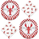Crawfish Boil & Seafood Party Supplies - Crawfish Paper Dinner Plates and Napkins for Mardi Gras and Seafood Festivals (Serves 16)