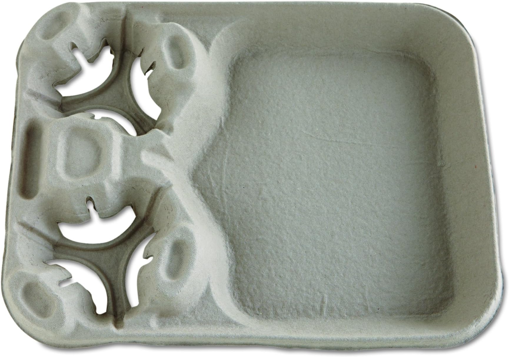 20990 8-44 oz Cup Capacity, Beige Color, 2 Cup Carrier with Wide Compartment Molded Fiber Food Tray (Case of 100)